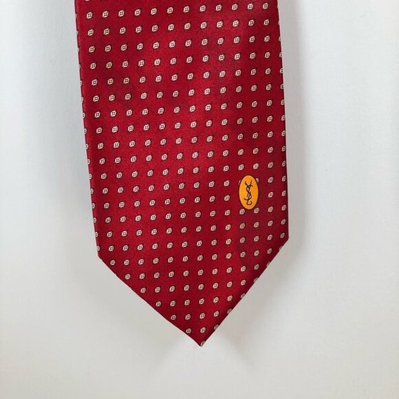 YVES Saint Laurent YSL Red Pattern 100% Silk Neck Tie - Picture 2 of 5